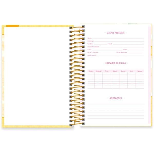 Caderno 1/4 capa dura espiral 160 folhas Corujinhas Amarela, Spiral, 2370685 - PT 1 UN