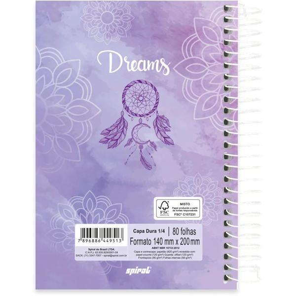 Caderno 1/4 capa dura espiral 80 folhas Dreams Come True, Spiral, 2349513- PT 1 UN