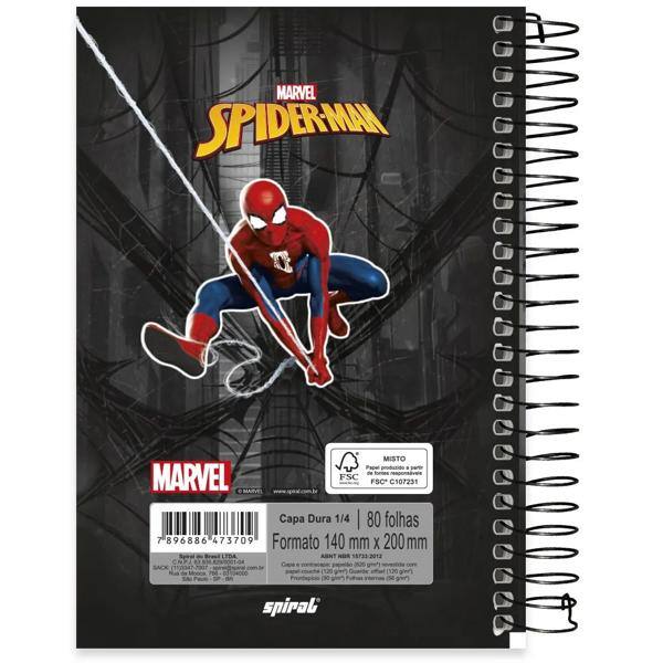 Caderno 1/4 capa dura espiral 80 folhas Marvel Homem Aranha Spider-Man, Spiral 2373709 - PT 1 UN