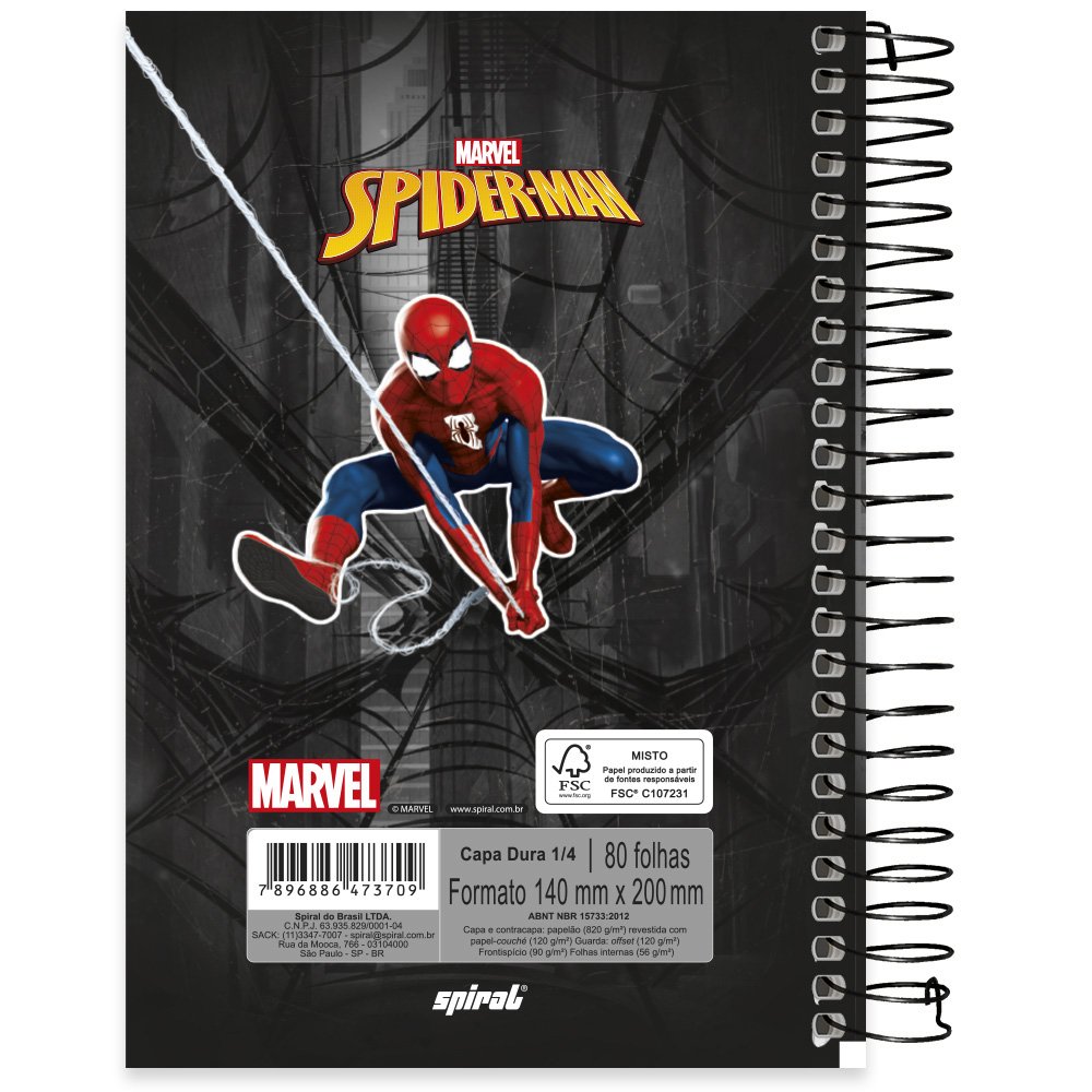 Caderno de Desenho e Cartografia homem Aranha Espiral Capa Dura Spider-Man  80 Folhas