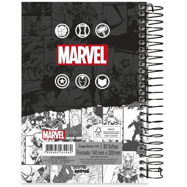 Caderno 1/4 capa dura espiral 80 folhas Marvel Red Brick, Spiral, 2334960- PT 1 UN