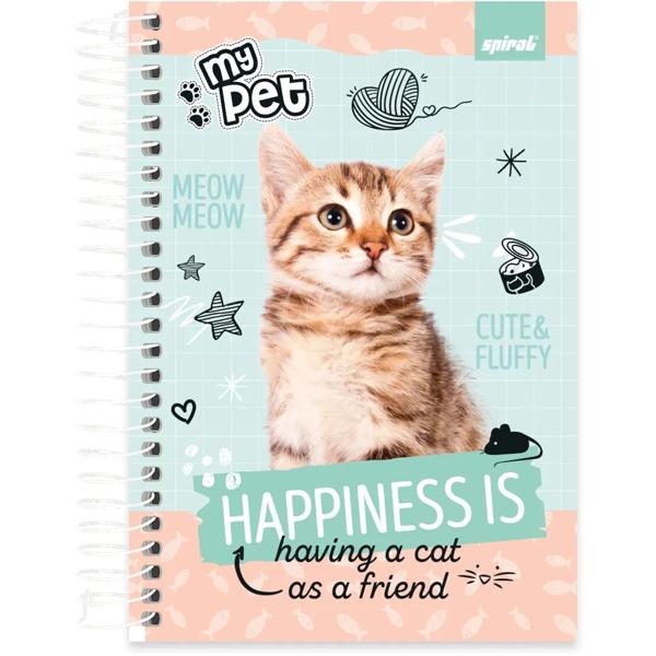 Caderno 1/4 capa dura espiral 80 folhas My Pet Gato, Spiral, 2349575- PT 1 UN