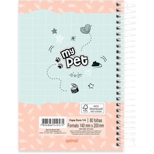 Caderno 1/4 capa dura espiral 80 folhas My Pet Gato, Spiral, 2349575- PT 1 UN