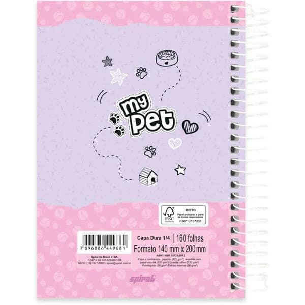 Caderno 1/4 capa dura espiral 160 folhas My Pet Yorkshire, Spiral, 2349681- PT 1 UN