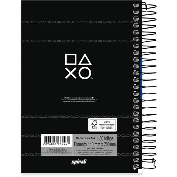 Caderno 1/4 capa dura espiral 80 folhas Playstation, Spiral, 2369467 - PT 1 UN