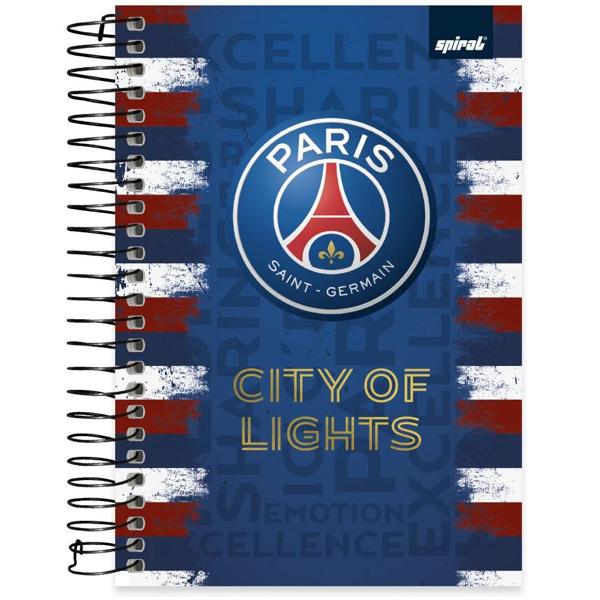 Caderno 1/4 capa dura espiral 80 folhas PSG City Of Lights, Spiral,2334588 - PT 1 UN