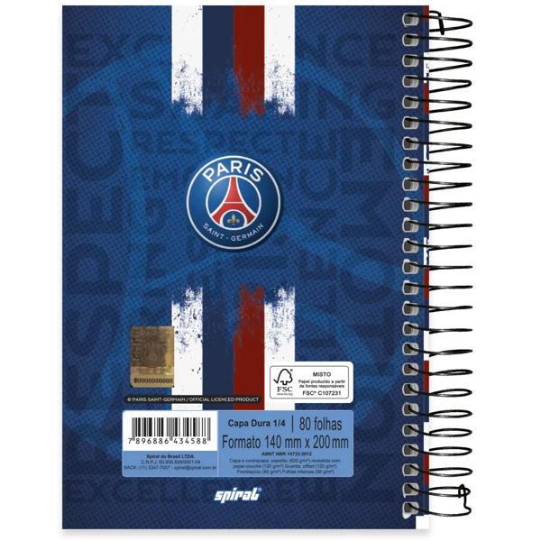 Caderno 1/4 capa dura espiral 80 folhas PSG City Of Lights, Spiral,2334588 - PT 1 UN