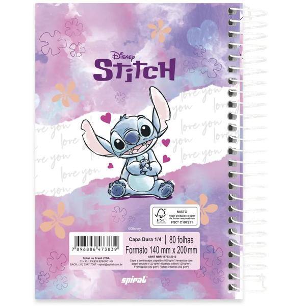 Caderno 1/4 capa dura espiral 80 folhas Disney Stitch, Spiral, 2373839 ...