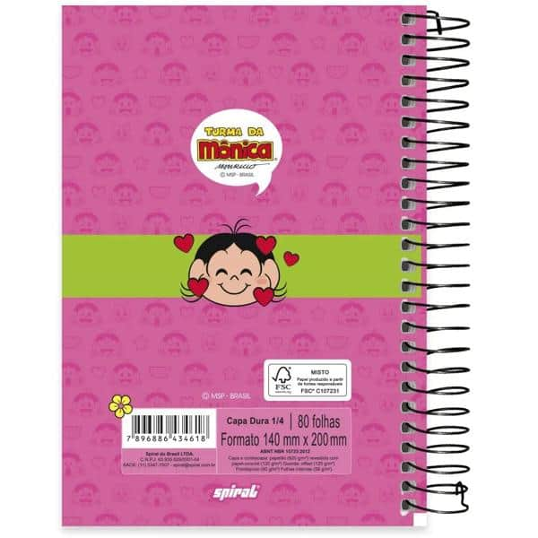 Caderno 1/4 capa dura espiral 80 folhas Turma da Mônica Magali, Spiral,2334618 - PT 1 UN