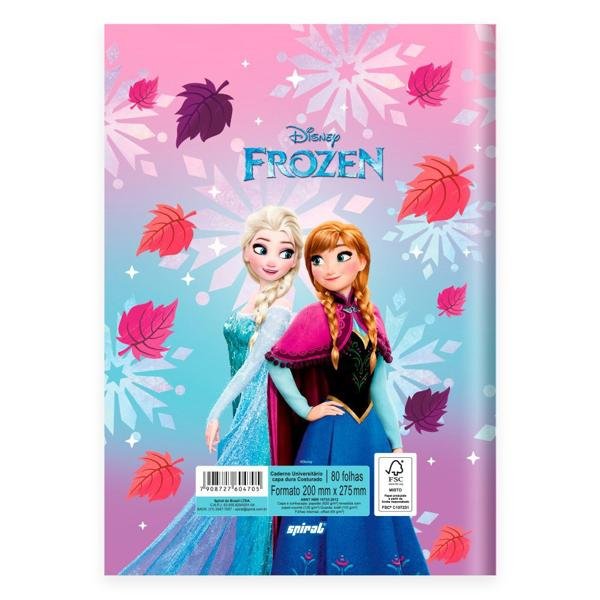 Caderno Universitário Capa Dura Brochura Costurado 80 Folhas, Disney Frozen Spiral - PT 1 UN