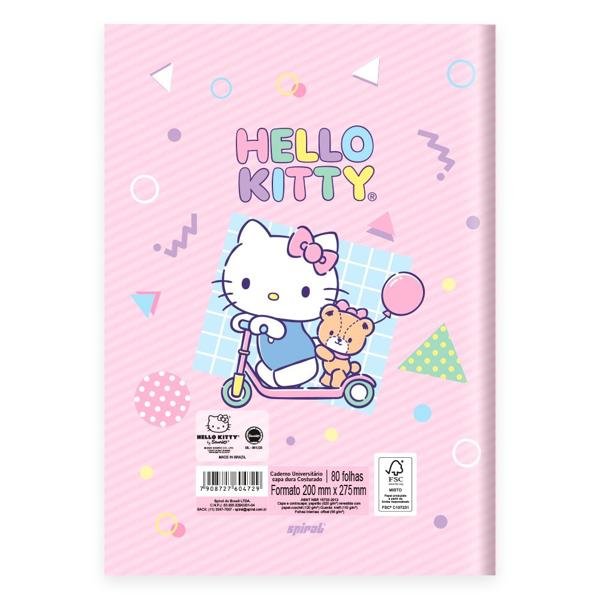 Caderno Universitário Capa Dura Brochura Costurado 80 Folhas, Hello Kitty Spiral - PT 1 UN