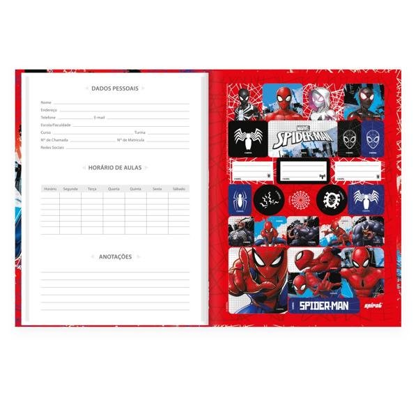 Caderno Universitário Capa Dura Brochura Costurado 80 Folhas, Marvel Homem Aranha - Spiderman Spiral - PT 1 UN