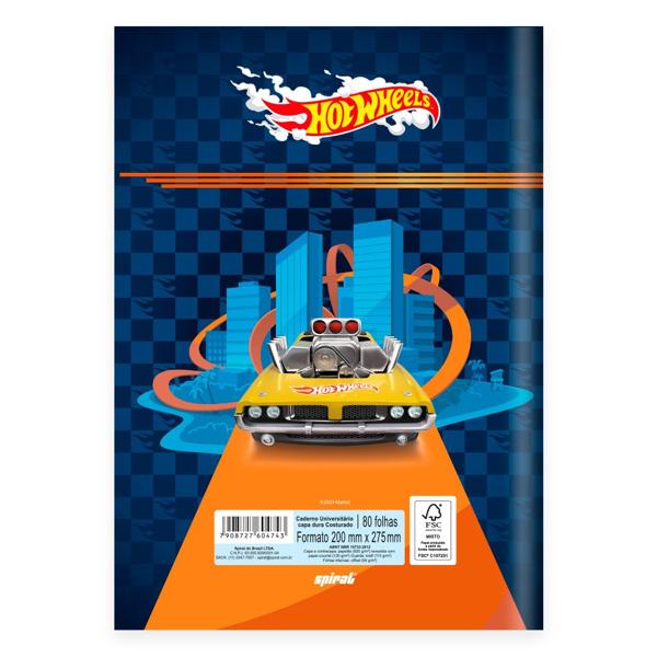 Caderno Universitário Capa Dura Brochura Costurado 80 Folhas, Hot Wheels Mattel Spiral - PT 1 UN