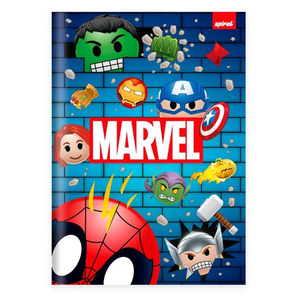 Caderno Universitário Capa Dura Brochura Costurado 80 Folhas, Marvel Emoji Spiral - PT 1 UN