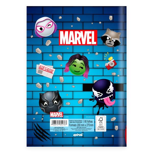 Caderno Universitário Capa Dura Brochura Costurado 80 Folhas, Marvel Emoji Spiral - PT 1 UN