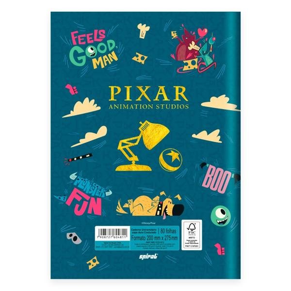 Caderno Universitário Capa Dura Brochura Costurado 80 Folhas, Disney Pixar Spiral - PT 1 UN