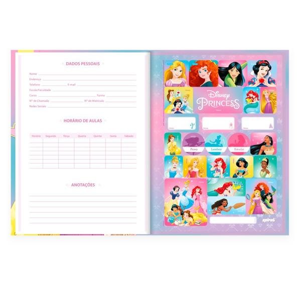Caderno Universitário Capa Dura Brochura Costurado 80 Folhas, Disney Princesas Spiral - PT 1 UN
