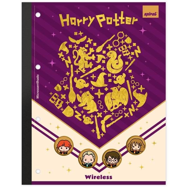 Caderno Universitário Wireless com Folhas Coladas 1X1 80 Folhas Warner Harry Potter Charms Spiral - PT 1 UN
