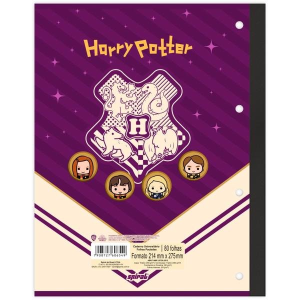 Caderno Universitário Wireless com Folhas Coladas 1X1 80 Folhas Warner Harry Potter Charms Spiral - PT 1 UN