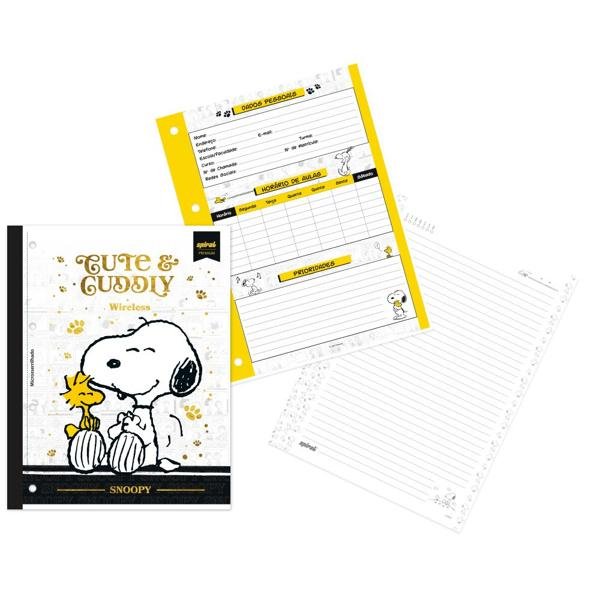 Caderno Universitário Wireless com Folhas Coladas 1X1 80 Folhas Snoopy - Peanuts Spiral - PT 1 UN