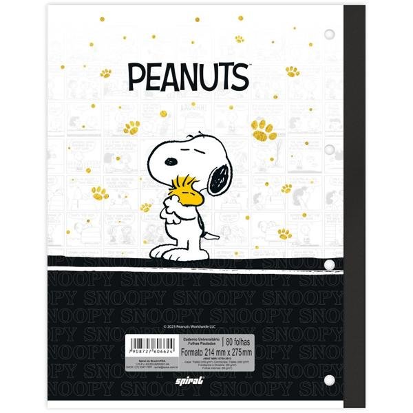 Caderno Universitário Wireless com Folhas Coladas 1X1 80 Folhas Snoopy - Peanuts Spiral - PT 1 UN