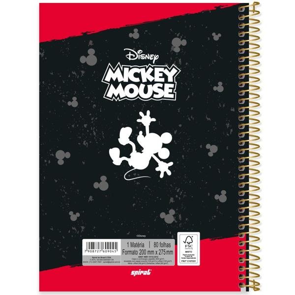 Caderno Universitário Capa Dura 1X1 80 Folhas Disney Mickey Clássico Spiral - PT 1 UN