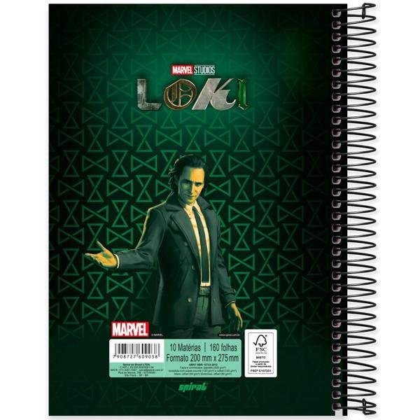 Caderno Universitário Capa Dura 10X1 160 Folhas Marvel Loki Spiral - PT 1 UN