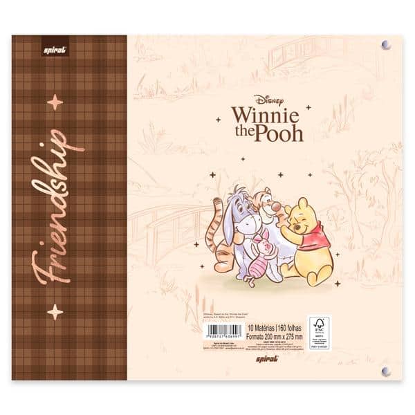 Caderno Universitário Argolado Capa Dura com imã, 10 x 1, 160 Folhas, Ursinho Pooh, 2636997, Spiral Pooh - PT 1 UN