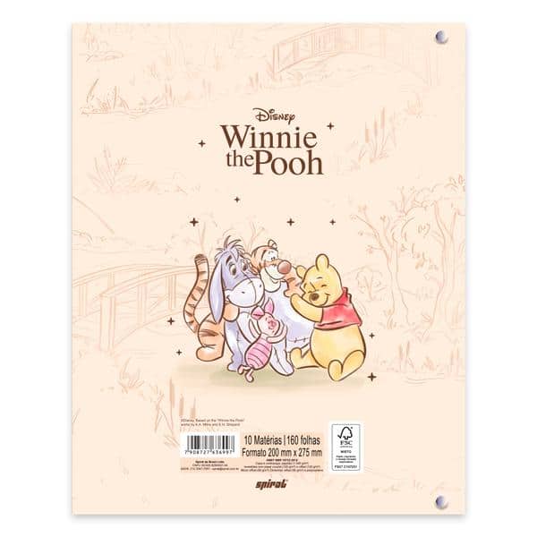 Caderno Universitário Argolado Capa Dura com imã, 10 x 1, 160 Folhas, Ursinho Pooh, 2636997, Spiral Pooh - PT 1 UN