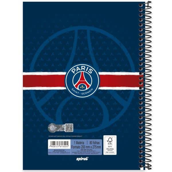 Caderno Universitário Capa Dura, 1 x 1, 80 Folhas, Paris Saint-Germain, 2513004, Spiral Psg - PT 1 UN