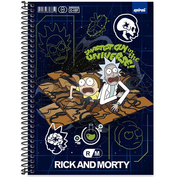 Caderno Universitário Capa Dura, 1 x 1, 80 Folhas, Rick e Morty, 2513394, Spiral Rem - PT 1 UN