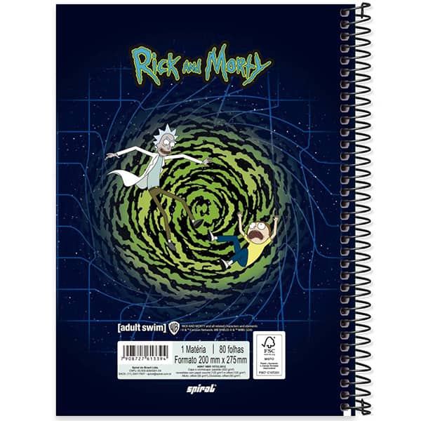 Caderno Universitário Capa Dura, 1 x 1, 80 Folhas, Rick e Morty, 2513394, Spiral Rem - PT 1 UN