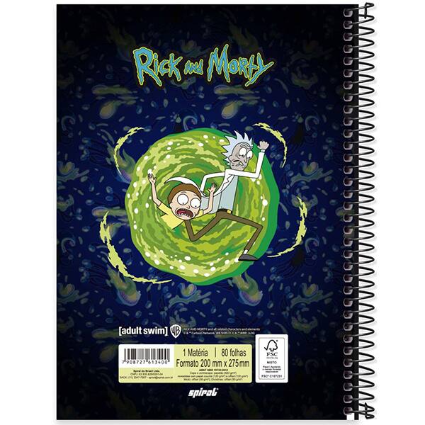 Caderno Universitário Capa Dura, 1 x 1, 80 Folhas, Rick e Morty, 2513400, Spiral Rem - PT 1 UN