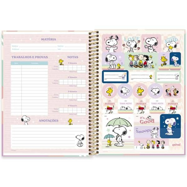 Caderno Universitário Capa Dura, 1 x 1, 80 Folhas, Snoopy, 2515206, Spiral Sno - PT 1 UN