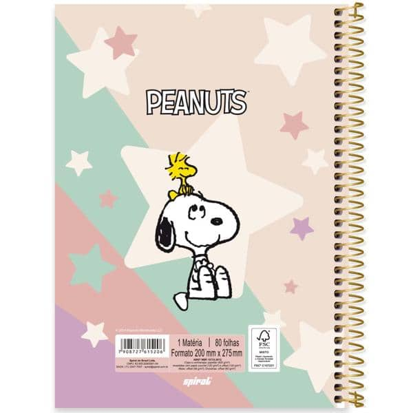 Caderno Universitário Capa Dura, 1 x 1, 80 Folhas, Snoopy, 2515206, Spiral Sno - PT 1 UN