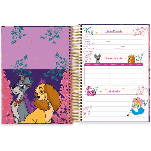 Caderno universitário capa dura, 10x1, 160 folhas, A Dama e o Vagabundo, Disney Clássicos, 2385177, Spiral Cld PT 1 UN