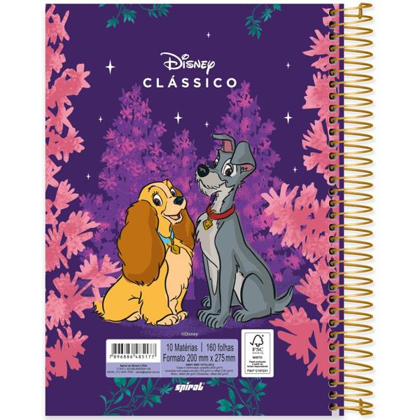 Caderno universitário capa dura, 10x1, 160 folhas, A Dama e o Vagabundo, Disney Clássicos, 2385177, Spiral Cld PT 1 UN