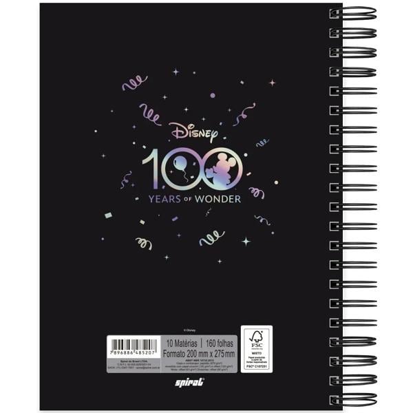 Caderno universitário capa dura, 10x1, 160 folhas, Disney 100 Anos Premium, 2385207, Spiral 100 - PT 1 UN