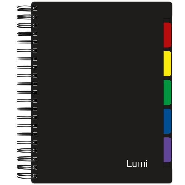 Caderno universitário capa em Polipropileno, 5 x1, 160 folhas, com divisórias reposicionáveis, Lumi, Preto, 2393295, Spiral Lumi - PT 1 UN
