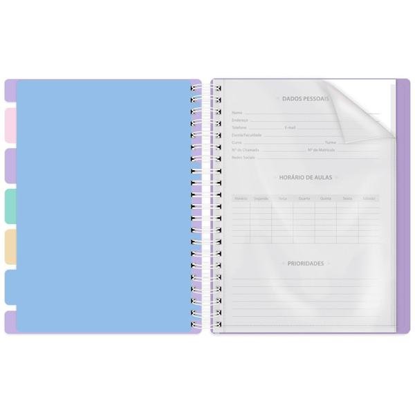 Caderno universitário capa em Polipropileno, 5 x 1, 160 folhas, com divisórias reposicionáveis, Soothing, Lilás, 2393455, Spiral Soot - PT 1 UN