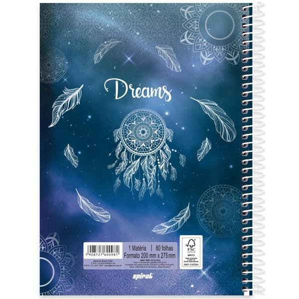 Caderno Universitário Capa Dura 1X1 80 Folhas Dreams Spiral - PT 1 UN
