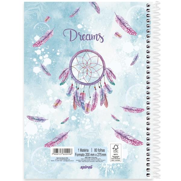 Caderno Universitário Capa Dura 1X1 80 Folhas Dreams Spiral - PT 1 UN