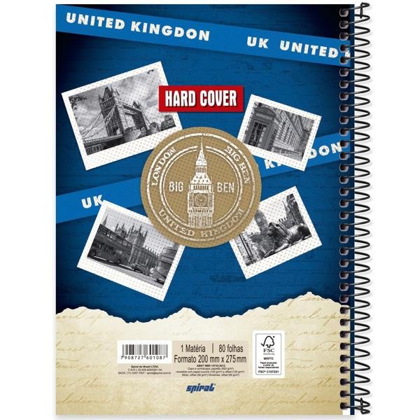 Caderno Universitário Capa Dura 1X1 80 Folhas Hard Cover London Spiral - PT 1 UN