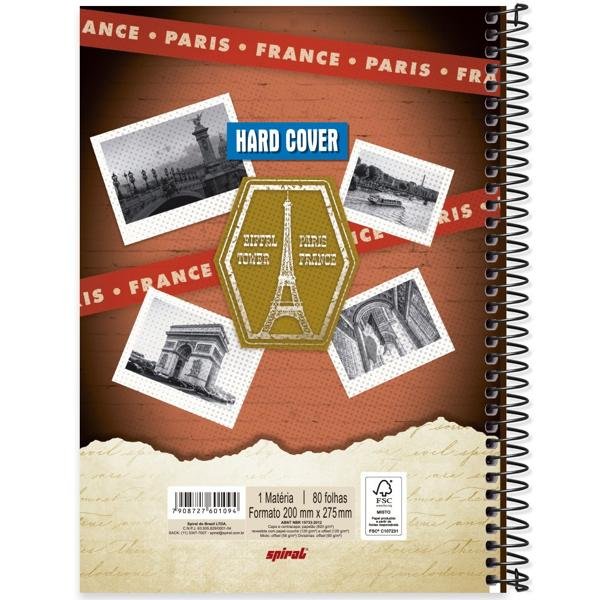 Caderno Universitário Capa Dura 1X1 80 Folhas Hard Cover Paris Spiral - PT 1 UN