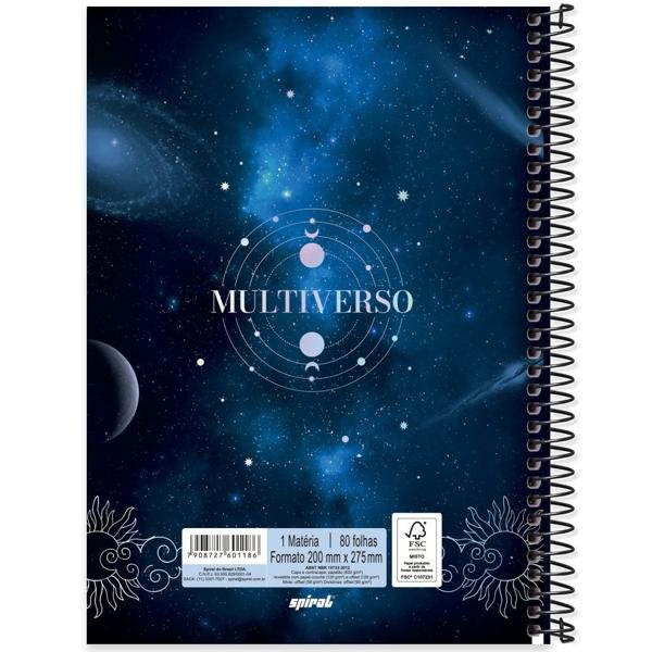 Caderno Universitário Capa Dura 1X1 80 Folhas Multiverso Spiral - PT 1 UN