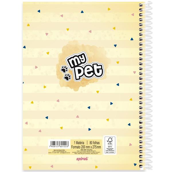 Caderno Universitário Capa Dura 1X1 80 Folhas My Pet Spiral - PT 1 UN