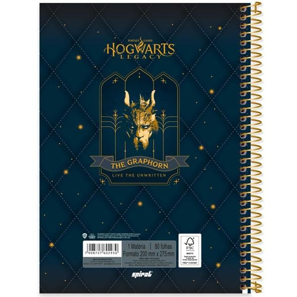 Caderno Universitário Capa Dura 1X1 80 Folhas Warner Hogwarts Legacy Spiral - PT 1 UN