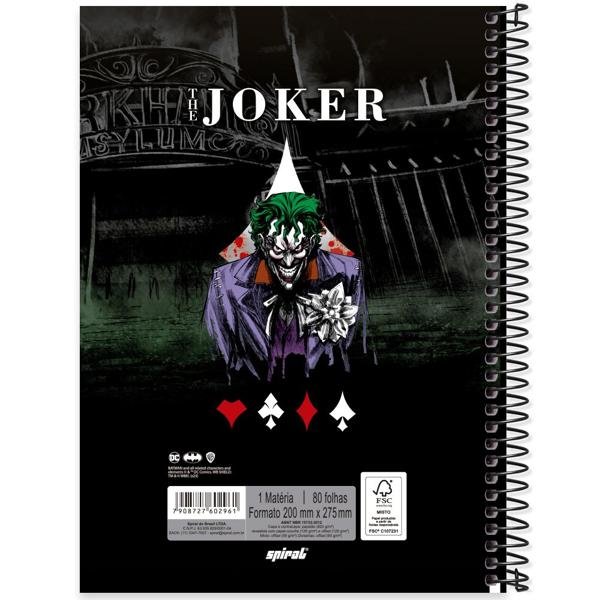 Caderno Universitário Capa Dura 1X1 80 Folhas Warner Joker - Coringa Spiral - PT 1 UN