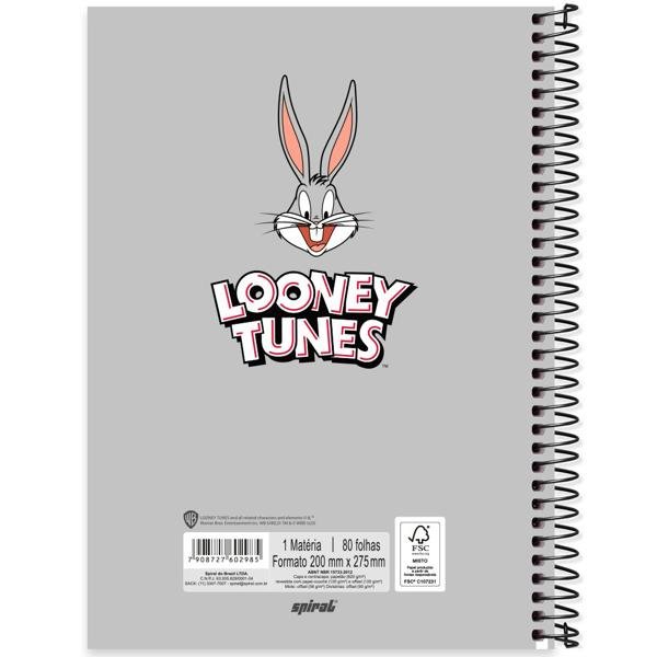 Caderno Universitário Capa Dura 1X1 80 Folhas Warner Looney Tunes Pernalonga Spiral - PT 1 UN