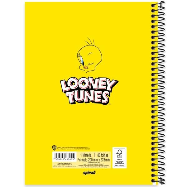 Caderno Universitário Capa Dura 1X1 80 Folhas Warner Looney Tunes Piu-Piu Spiral - PT 1 UN